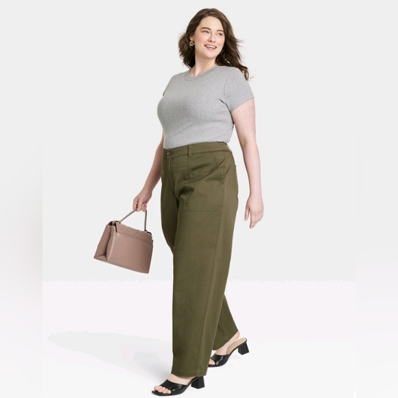 a new day Pants - *Women's High-Rise Slim Regular Fit Full Pants, Olive, A New Day, Size 20